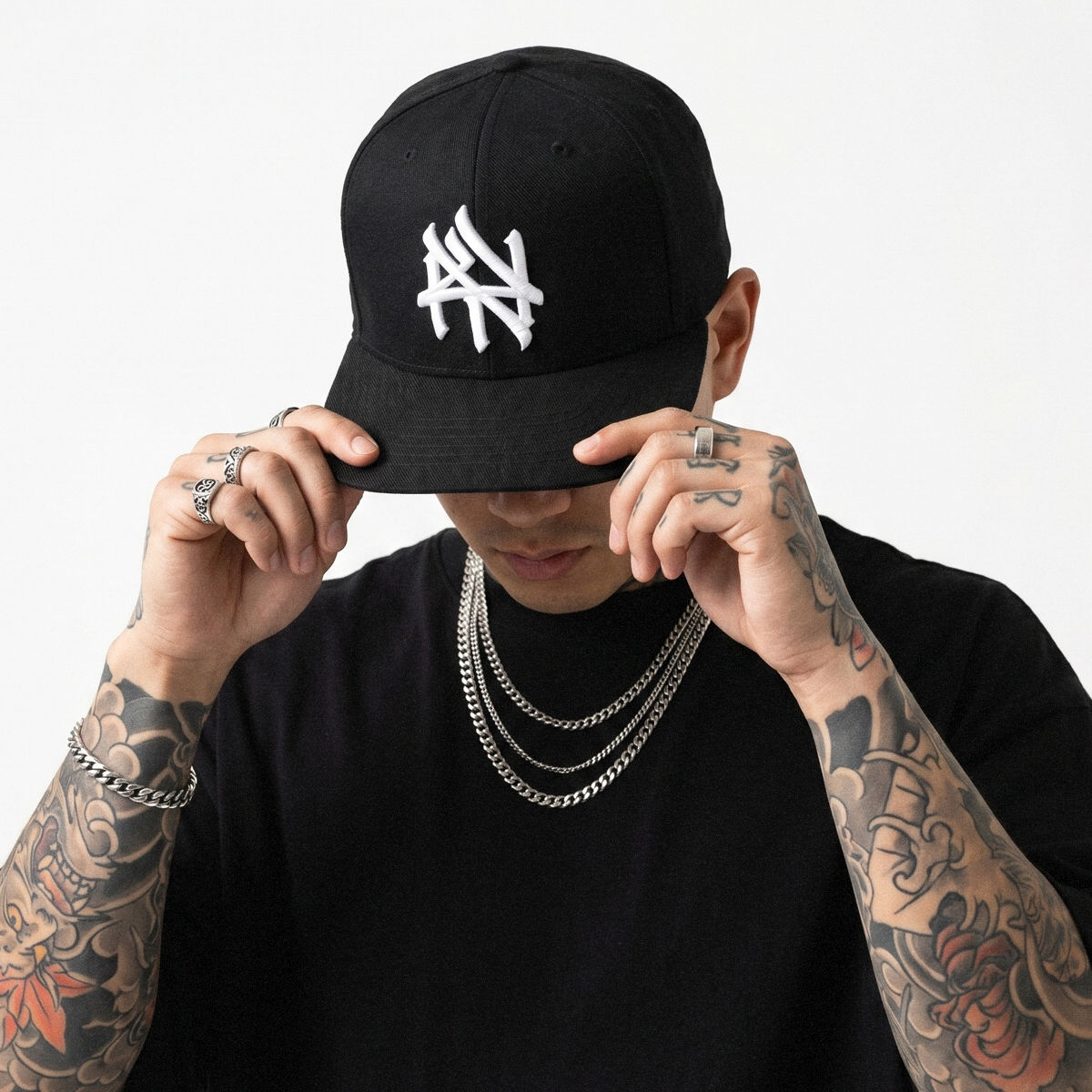 NY Hometown Logo - Black and White Snapback Hat