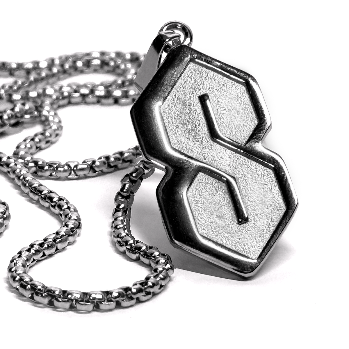 Old School "S" Silver Pendant - Box Link Chain Necklace