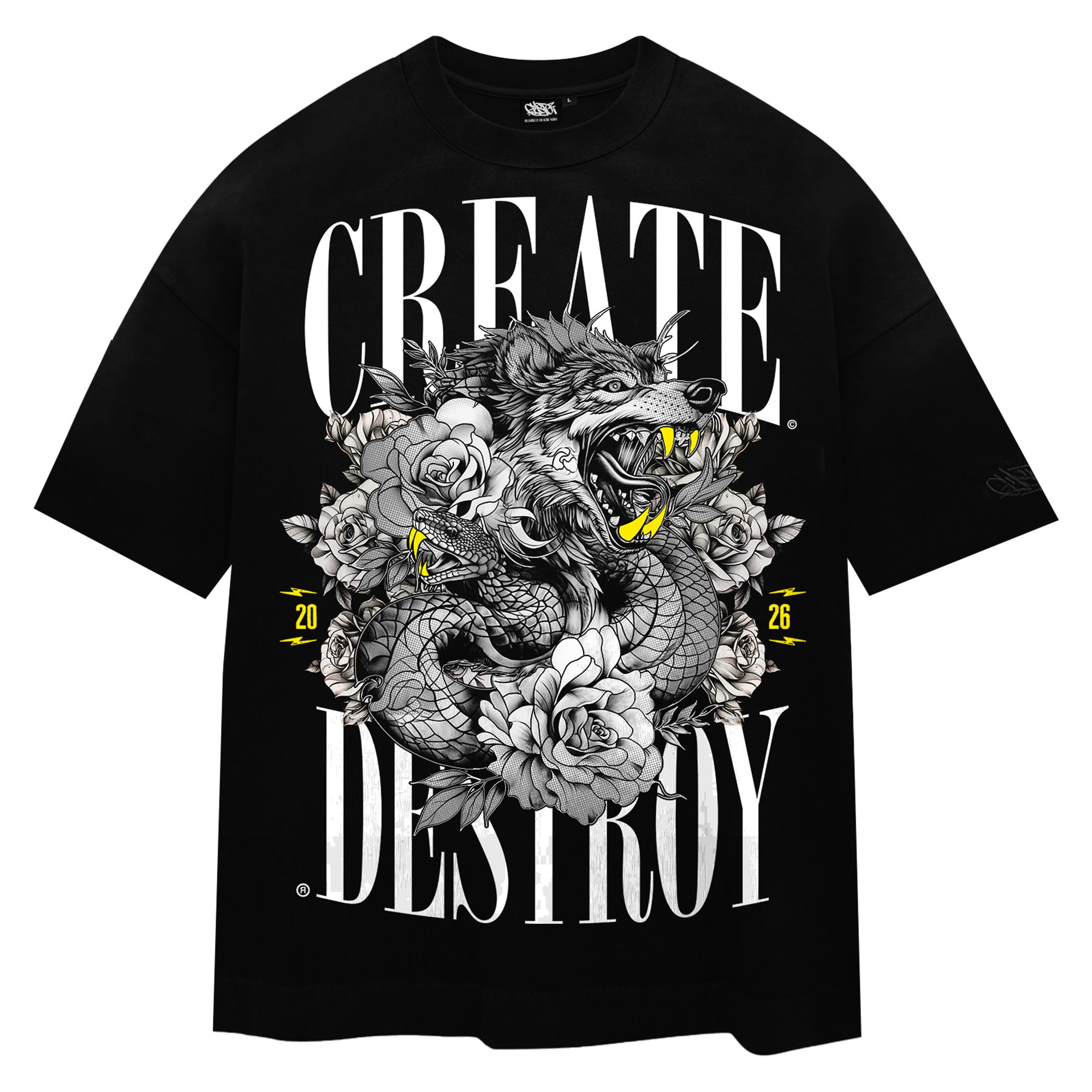 Wolf and Serpent "Create X Destroy" - Black Heavyweight T-Shirt