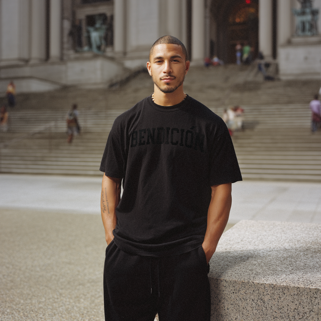 Bendicion - Flocked Triple Black Heavyweight T-Shirt