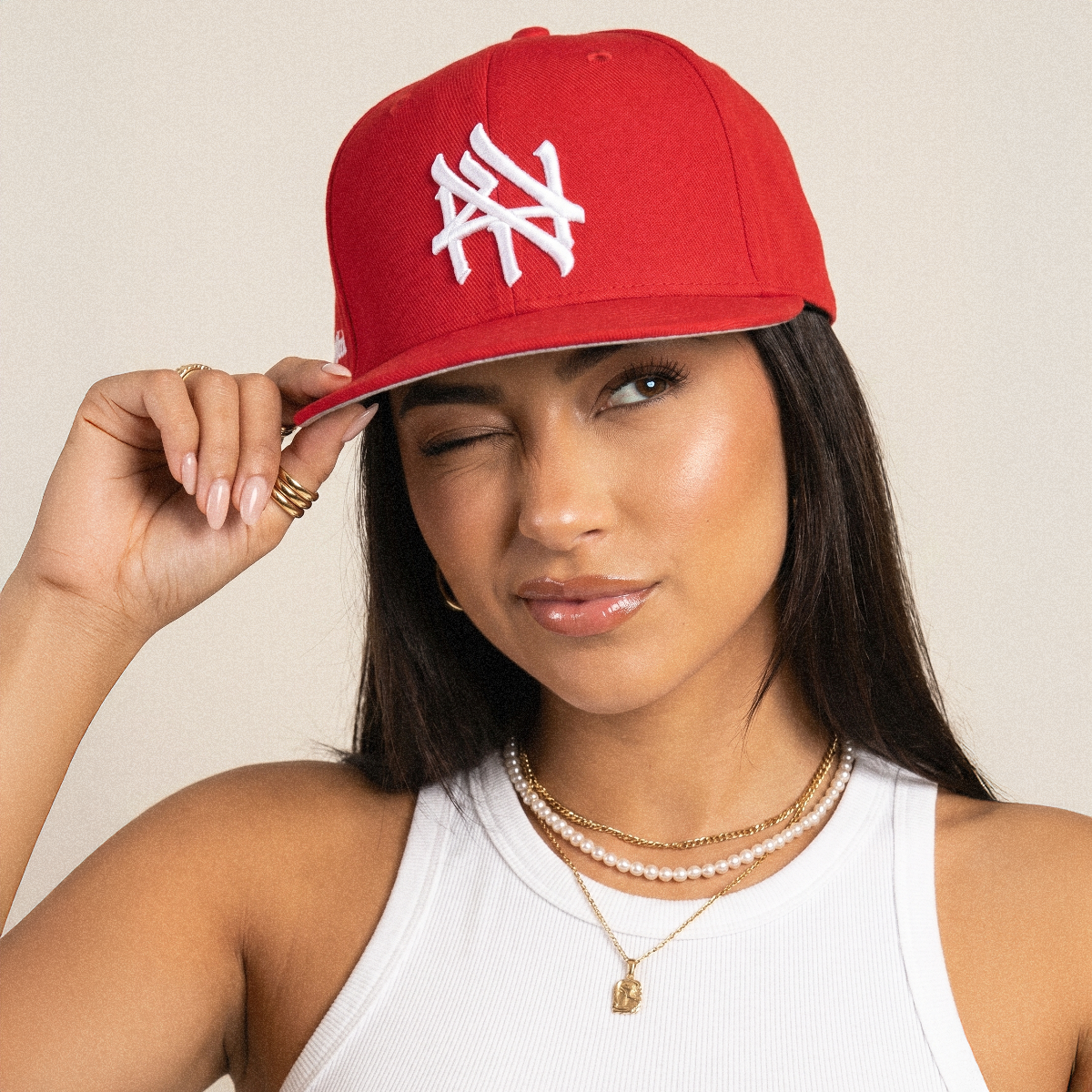 NY Hometown Logo - Big Apple Red Snapback Hat