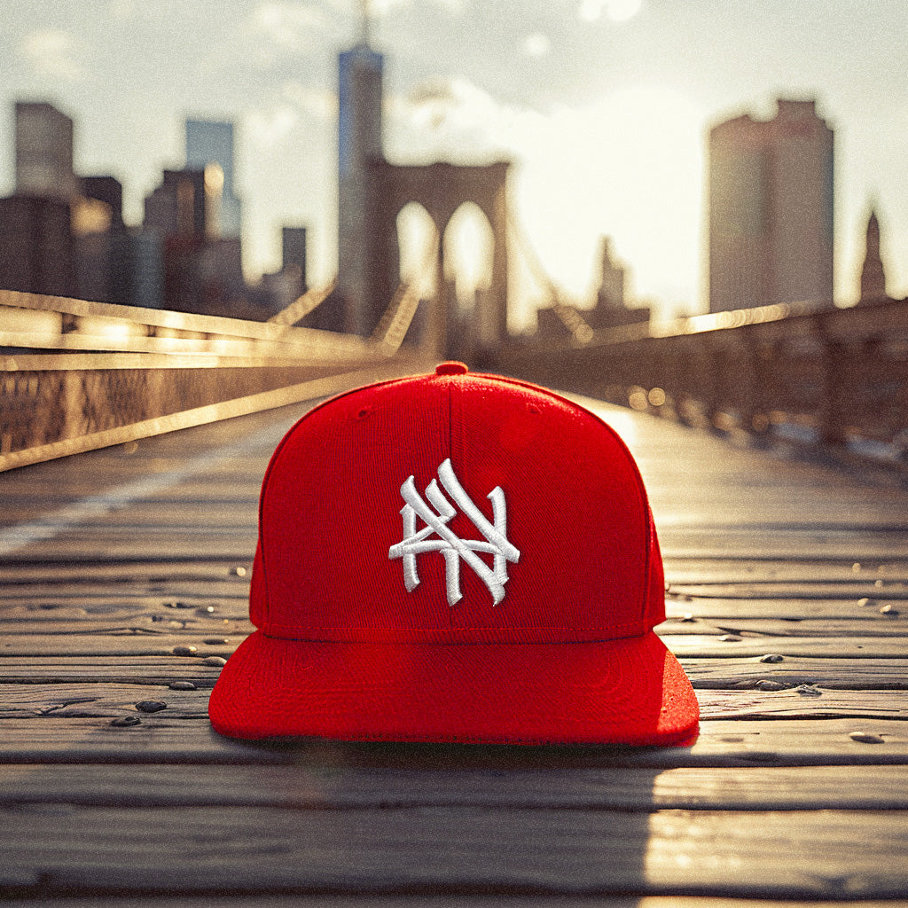NY Hometown Logo - Big Apple Red Snapback Hat