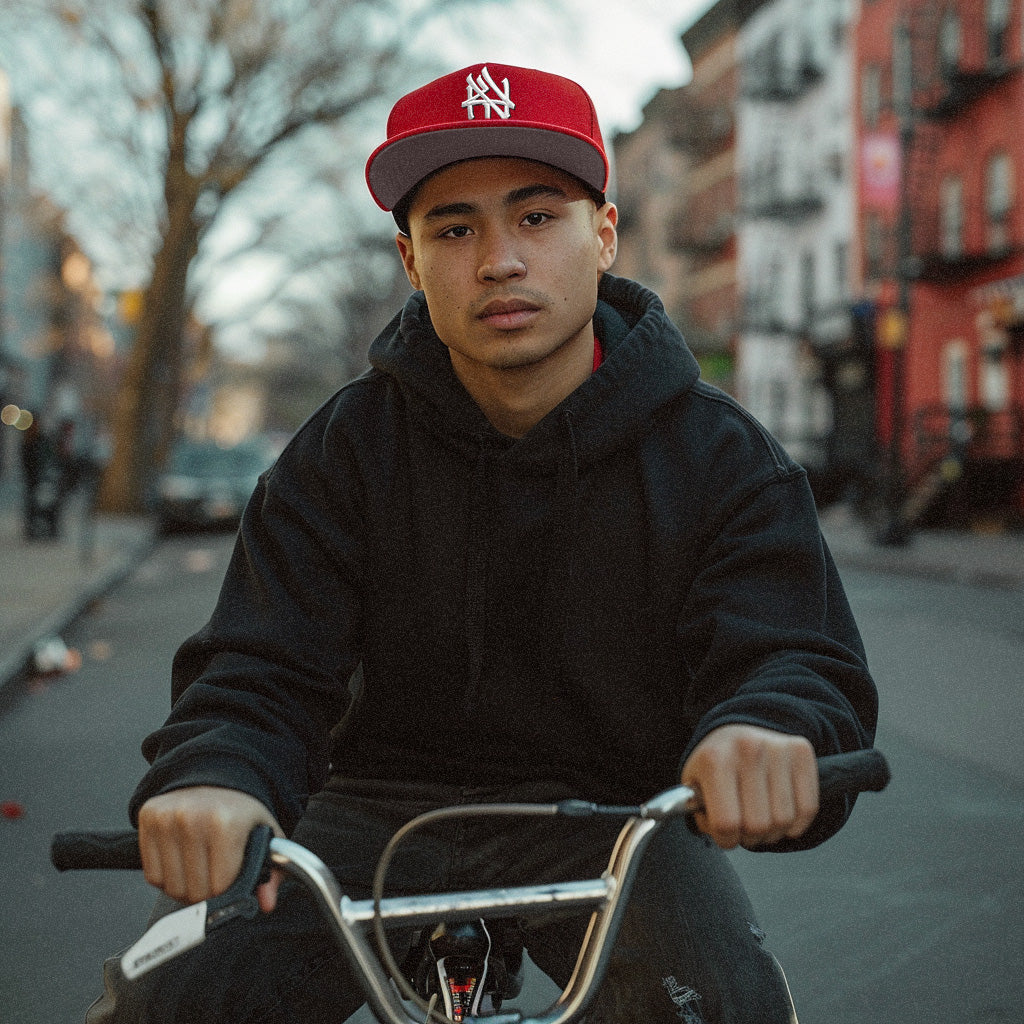 NY Hometown Logo - Big Apple Red Snapback Hat
