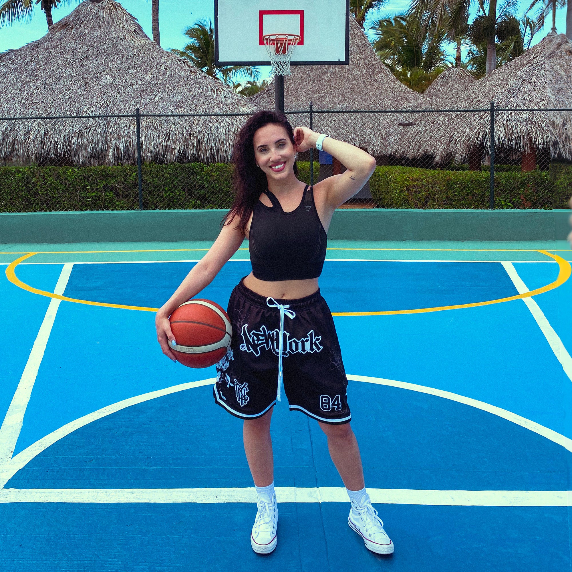 New York "Split Logo" - Floral Activewear Shorts
