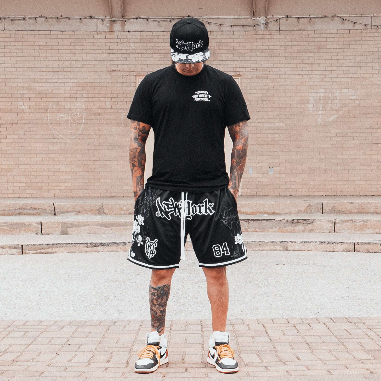 New York "Split Logo" - Floral Activewear Shorts