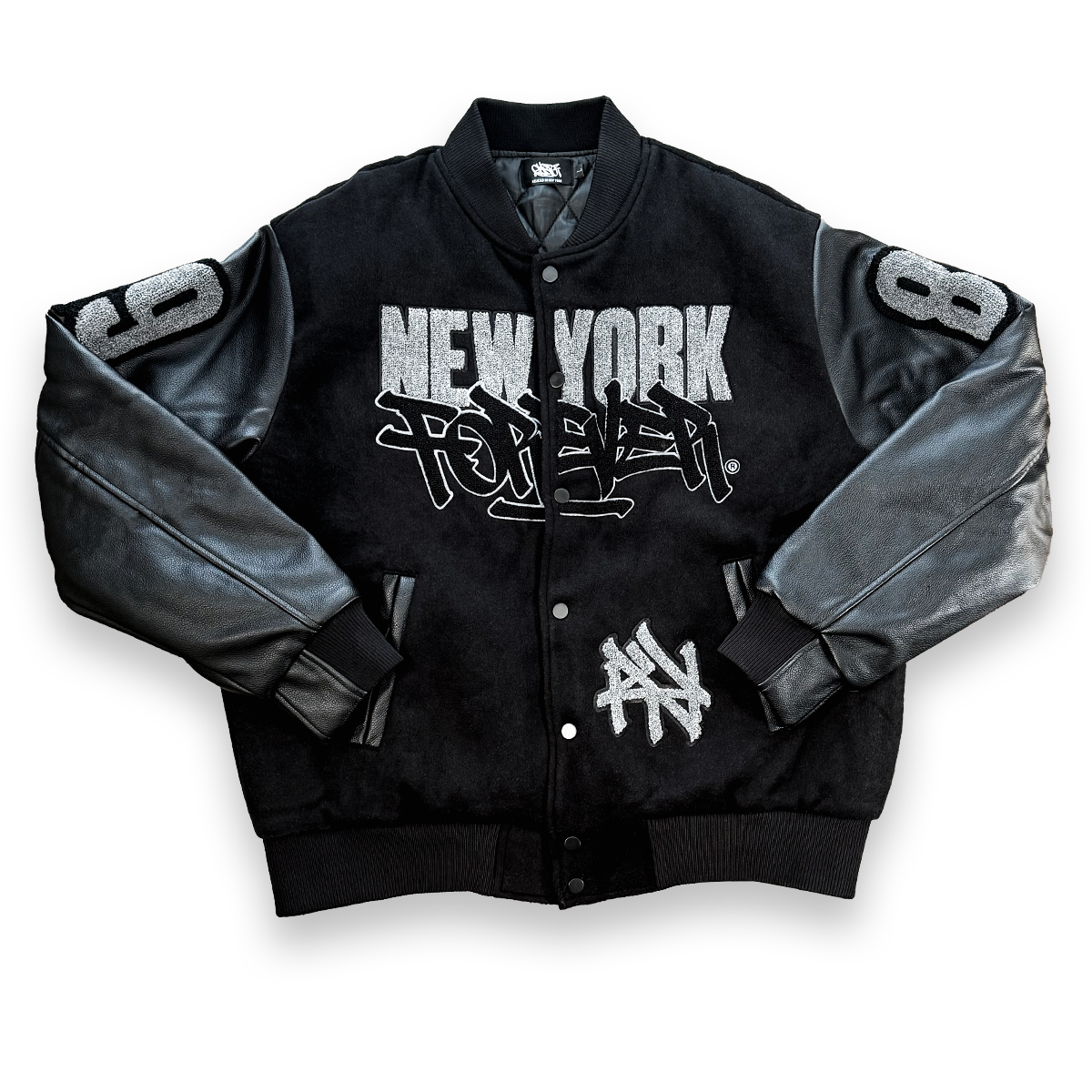 New York Forever - Black Varsity Leather Jacket