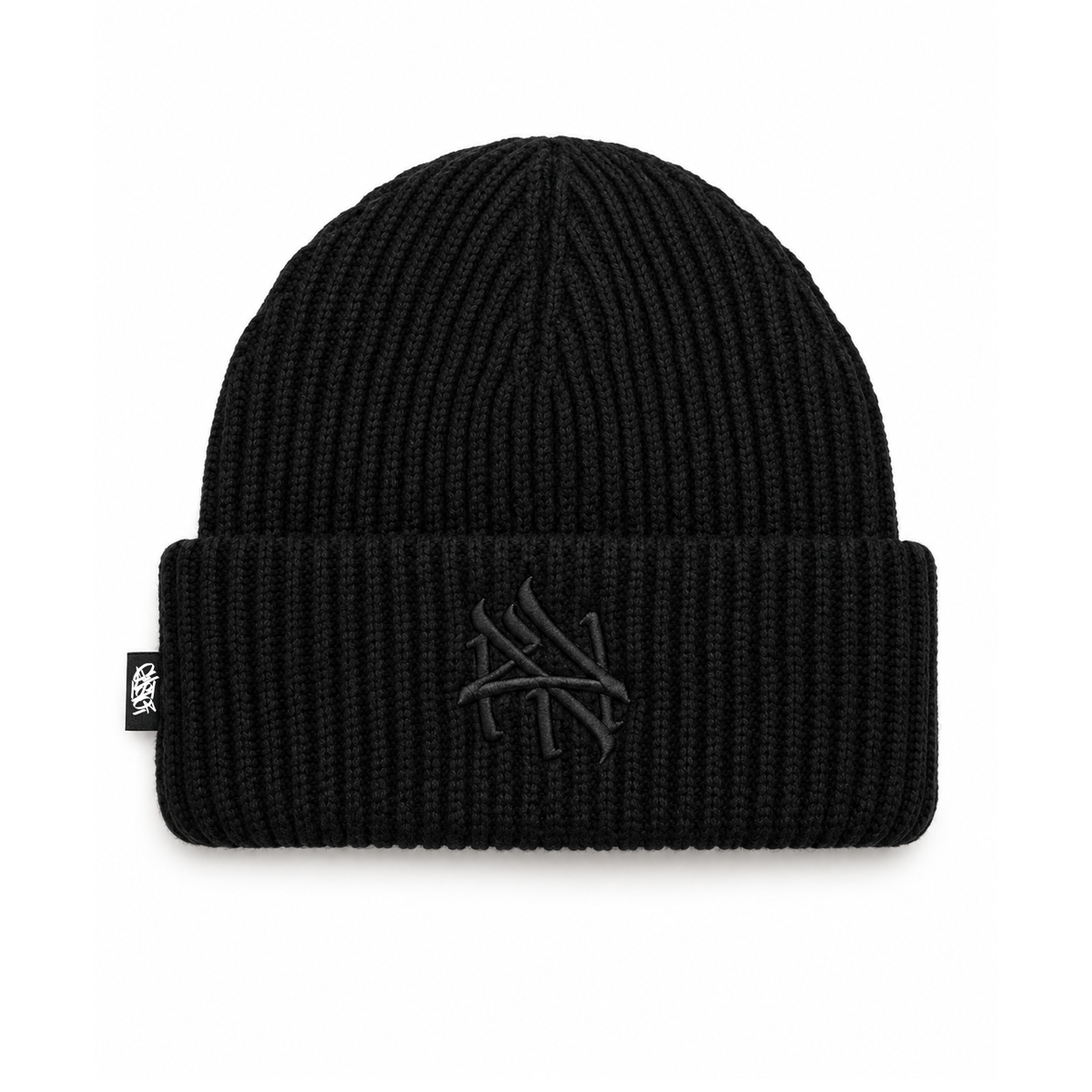 NY Hometown Logo - Triple Black Chunky Knit Cuff Beanie