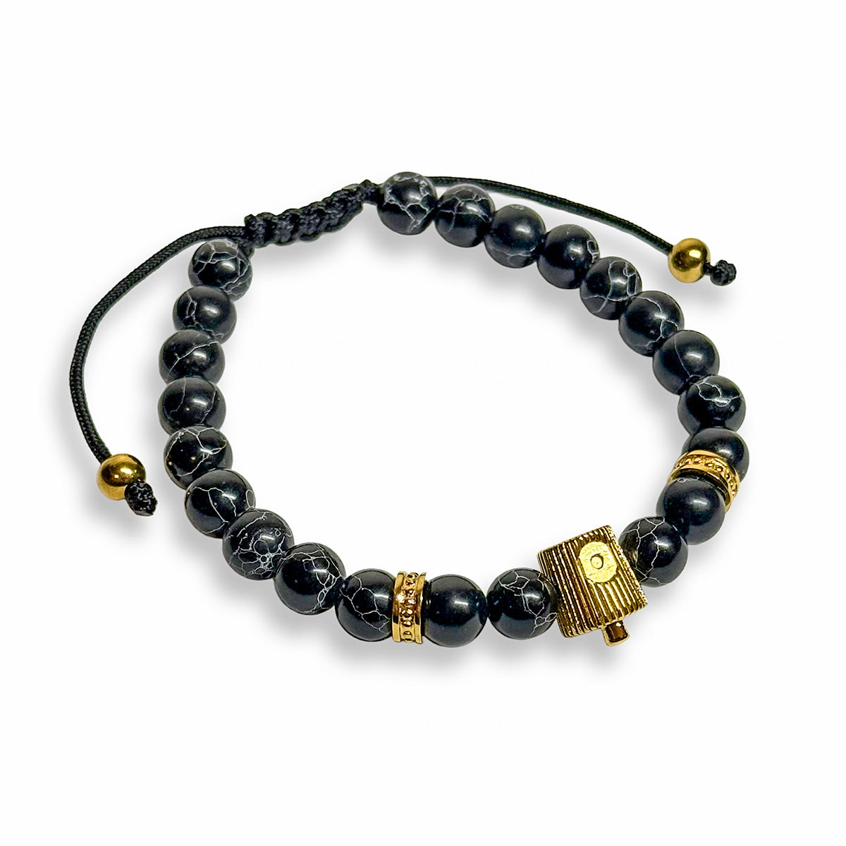 NY Fat Cap Beaded Bracelet - Black and Gold