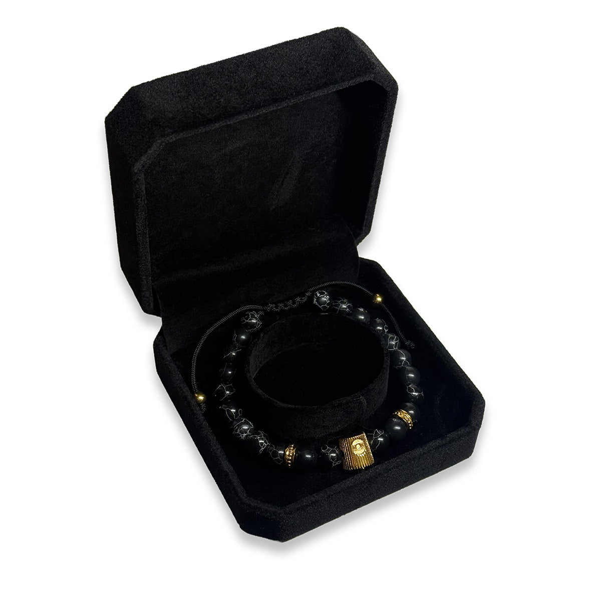 NY Fat Cap Beaded Bracelet - Black and Gold