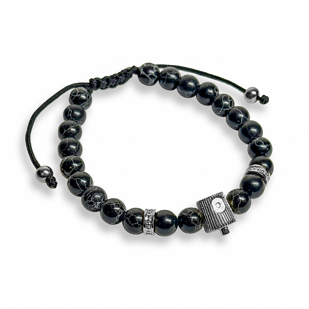NY Fat Cap Beaded Bracelet - Black and Silver