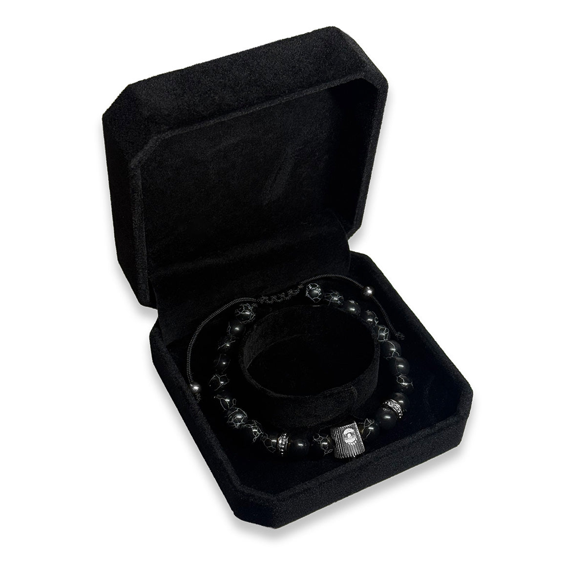 NY Fat Cap Beaded Bracelet - Black and Silver