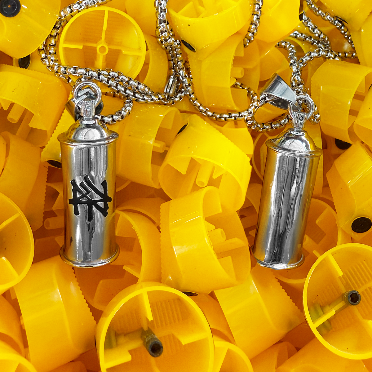 Spray Can Silver Pendant - Box Link Chain Necklace