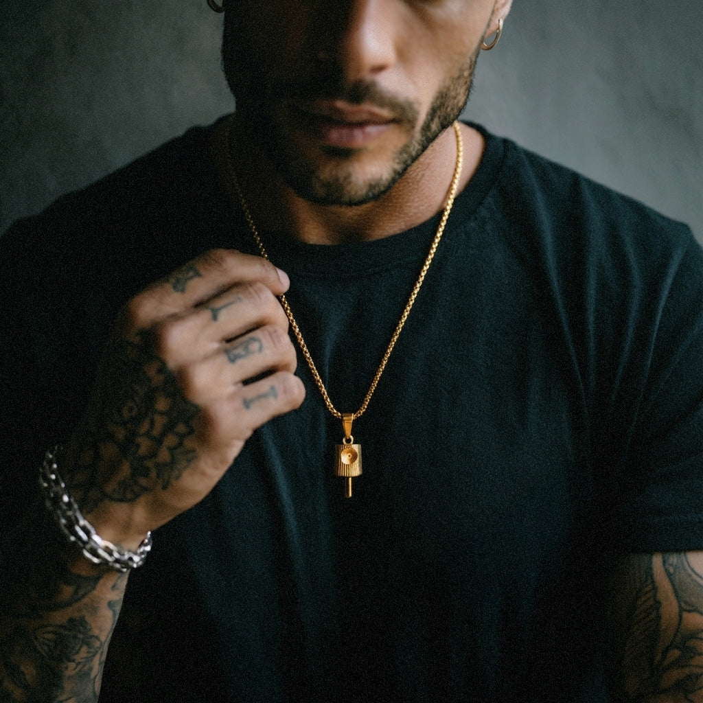 NY Fat Cap Gold Pendant - Box Link Chain Necklace